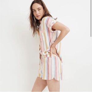 Madewell • Striped Pink Yellow Ivory Striped Pajama Top